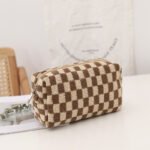 Korean ins checkerboard knitting cosmetic bag contrasting color woolen grid large capacity storage finishing bag pencil case - Image 8