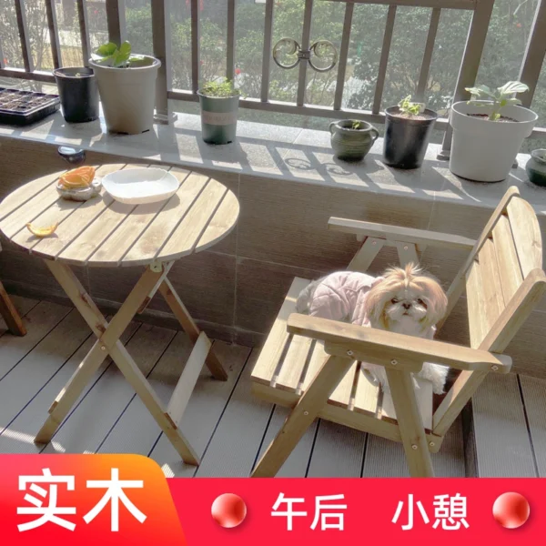 Balcony coffee table set small tea drinking table and chairs outdoor Japanese-style solid wood tea table simple retro chair combination