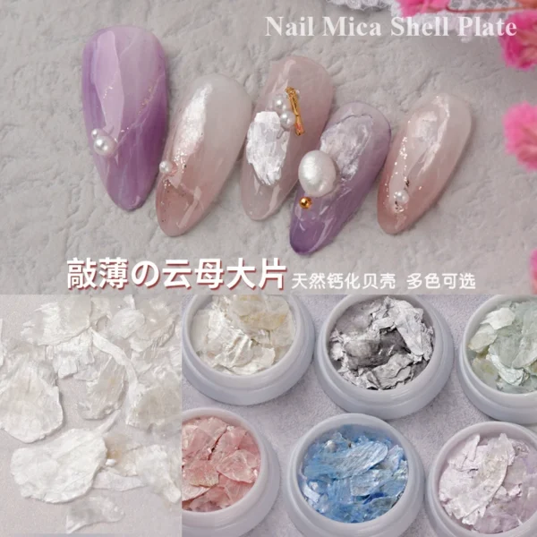 New manicure natural shells large pieces of mica pieces satin silk sequins magic color nail patch accessories decorations