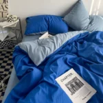 Simple washed cotton bed four-piece student dormitory bedding solid color double-combined quilt cover bed single fitted sheet three-piece set - Image 3