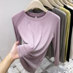 European mask T-shirt, women's soft glutinous base shirt, thin simple and versatile long-sleeved top, autumn basic T-shirt underwear