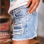 2022 Amazon's foreign trade cross-border European and American summer new high-waisted tassel ripped denim shorts women's raw edge hot pants - Image 2