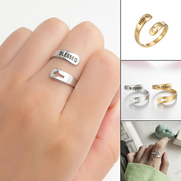 European and American ring women's design double letter ring blessed open ring stainless steel ring index finger ring