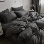 Dark gray ins simple style four-piece bed sheet quilt cover brushed cotton student dormitory set solid color bedding three-piece set