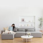 Japanese-style sofa small apartment three-person four-person block combination living room straight row wabi-sabi wind tofu block fabric sofa