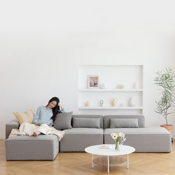 Japanese-style sofa small apartment three-person four-person block combination living room straight row wabi-sabi wind tofu block fabric sofa