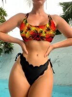 Tamron 2023 new multi-color coconut tree printing laser-cut flower petal bottoms ladies split bikini swimsuit - Image 4