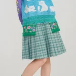 Plaid denim pocket print college pleated skirt - Image 4