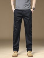 Four seasons hot-selling men's casual pants, high-end light luxury, solid color, high cotton content, small straight-leg business middle-aged pants for men - Image 2
