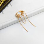 Copper-plated real gold Korean chain tassel ear bone clip ins wind pearl inlaid zircon earrings earrings without ear holes T683