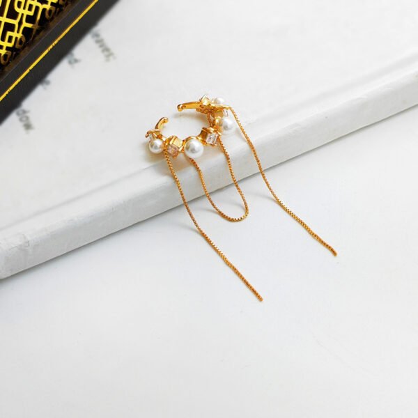 Copper-plated real gold Korean chain tassel ear bone clip ins wind pearl inlaid zircon earrings earrings without ear holes T683