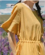 Yin M's material is super good summer pure cotton round neck trumpet sleeve waist A pendulum art female dress female cut label - Image 4