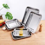 With magnetic stainless steel square plate Chinese canteen tray home hotel rice plate barbecue plate punching steamed rice plate wholesale - Image 4