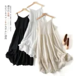 Pure cotton embroidered hem lace edge suspender dress with sexy layered literary female bottoming skirt