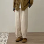 Chuwujia 22 autumn and winter new Japanese brushed casual pants women's all-match loose elastic waist Japanese miscellaneous pants straight-leg pants