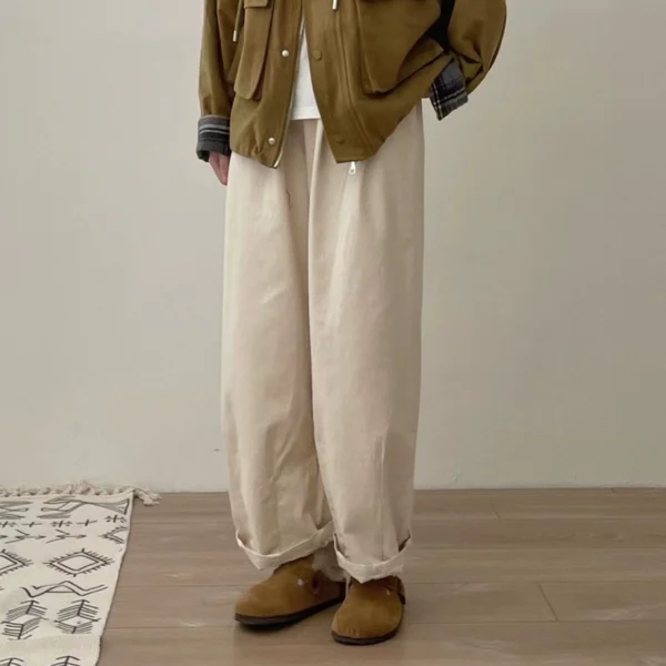 Chuwujia 22 autumn and winter new Japanese brushed casual pants women's all-match loose elastic waist Japanese miscellaneous pants straight-leg pants