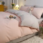 Washed cotton four-piece set Japanese solid color bed sheet quilt cover 4-piece set simple quilt cover dormitory bedding three-piece set - Image 3