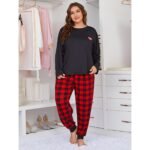 Amazon European and American women's pajamas love print fat mm large size long-sleeved two-piece home service foreign trade independent station
