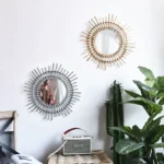 Indonesian rattan dressing makeup mirror creative art decoration round mirror B&B living room porch wall wall hanging mirror - Image 3