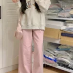 Pink wide-leg pants women's spring and autumn 2023 new sweet cool Japanese small pants straight drape casual pants ins