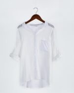 2023 summer new sun protection clothing Japanese style small fresh loose cotton and linen three-quarter sleeve stand collar shirt female linen shirt - Image 8