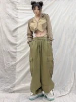 Dudusttudio Japanese retro large pocket loose drawstring bundle foot overalls casual trousers street men and women - Image 4