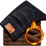 Autumn and winter new jeans men's fleece thickened straight loose belt velvet elastic high waist large size warm work trousers - Image 2