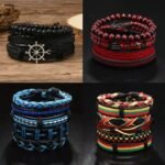 Cross-border new vintage style multi-layer elastic line rudder bow 3 pieces 4 pieces 5 pieces 6 pieces set handwoven men's bracelets