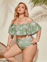 2023 new Amazon European and American sexy large size ruffled three-piece bikini ladies swimsuit manufacturers wholesale