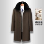 New winter men's wool coat mid-length suede collar dad coat with fleece thickened tweed coat jacket - Image 2