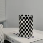Classic black and white checkerboard glass water cup