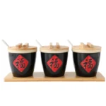 Chinese creative seasoning bottle commercial kitchen ceramic blessing jar with spoon small seasoning box salt chili blessing jar sauce salt jar - Image 5