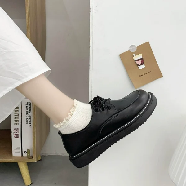 Round toe small leather shoes Japanese women's jk2022 new flat bottom all-match commuting lace-up women's shoes Mary Jane single shoes spring