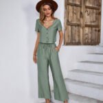 Designer Women's European Station Amazon Wide Leg Pants Suit 2022 Summer Short Top Casual Vacation Style Women's Clothing - Image 3