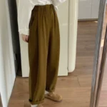 Chuwujia 22 winter new style thickened trousers loose brushed nine-point casual pants women's Japanese all-match suit pants