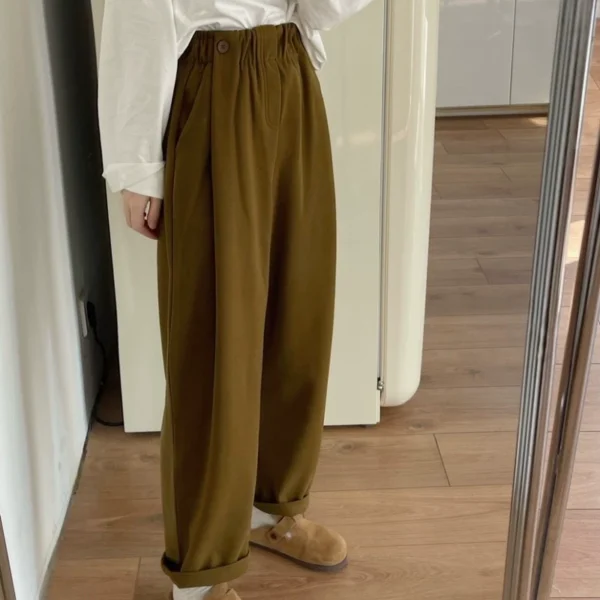 Chuwujia 22 winter new style thickened trousers loose brushed nine-point casual pants women's Japanese all-match suit pants