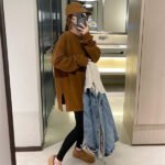 Spring is not too late Brushed fleece T-shirt Fall/Winter 2024 women's thickened mid-length base layer to cover the buttocks