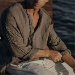 European and American Independent Station New Youth Solid Color Casual Ordinary Cotton Linen Stand Collar Loose Men's Clothing