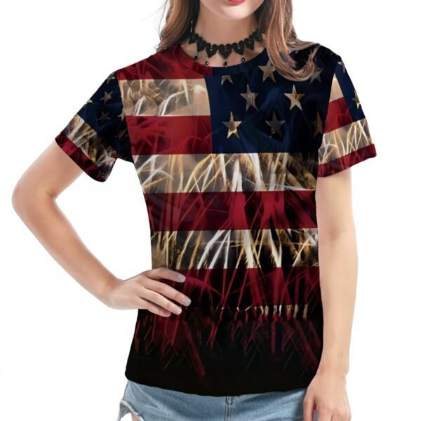 Amazon cross-border foreign trade Europe and the United States new full-body printed short-sleeved Independence Day flag full-body printed T-shirt spot wholesale