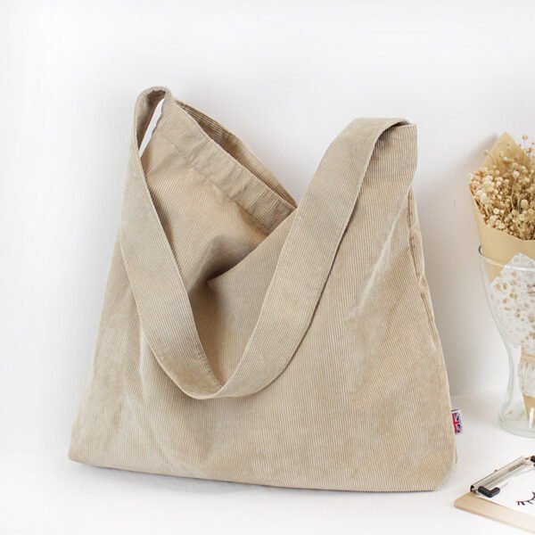 Japanese student canvas bag shoulder portable canvas bag green bag literary female solid color cotton and linen corduroy cloth bag