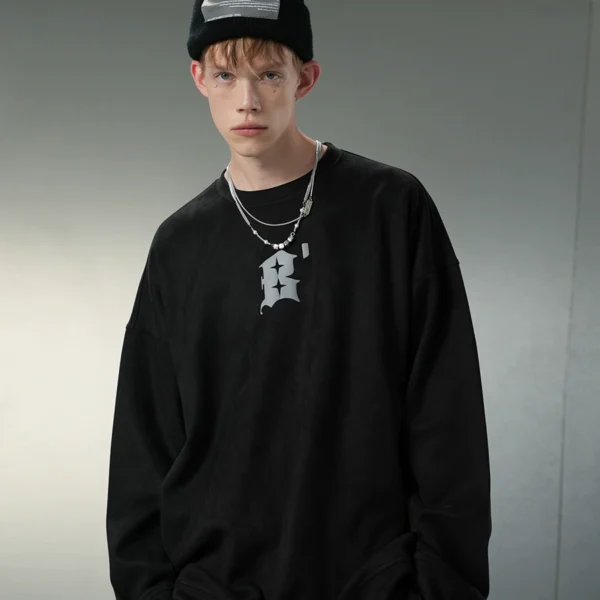 Suede worn-out round neck sweater