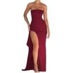 amazon wish evening dress women's boat neck bandeau dress fashion sexy backless high slit long skirt summer - Image 5