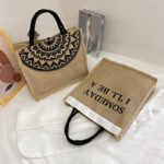 Japanese cotton and linen women's bag new simple printed handbag lunch storage bag girl work shoulder bag