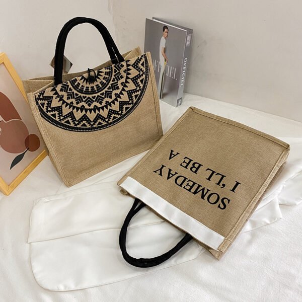 Japanese cotton and linen women's bag new simple printed handbag lunch storage bag girl work shoulder bag