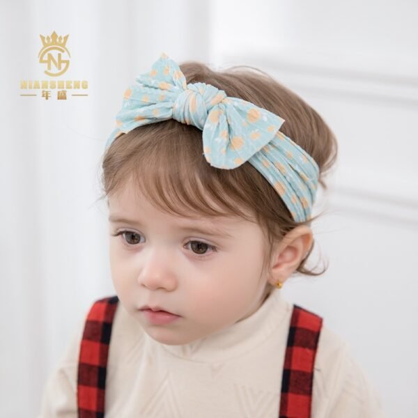Niansheng jewelry new children's hair accessories European and American wide-brimmed elastic nylon embossed bow baby print headband