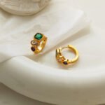 Color contrast zircon geometric earrings - Image 4
