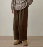 Chuwujia 22 autumn and winter new Japanese brushed casual pants women's all-match loose elastic waist Japanese miscellaneous pants straight-leg pants - Image 2