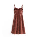 French retro polka dot high waist sexy side slit hem midi skirt low cut v neck tie sexy dress women - Image 3