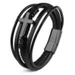 Cross border hot sale punk cross leather bracelet men's multi-layer hand-woven rope magnet clasp bracelet jewelry - Image 3