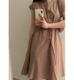 Cos style minimalist French retro tea break literary cotton dress women's sleeveless buttons - Image 3